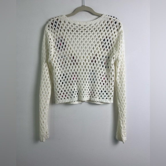 Debut Large Cream Crochet Knit Colorful Patchwork Open Sweater Bohemian Prairie - Picture 3 of 10